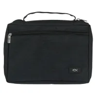 Pochette Bible, taille S, toile noire et ichthus