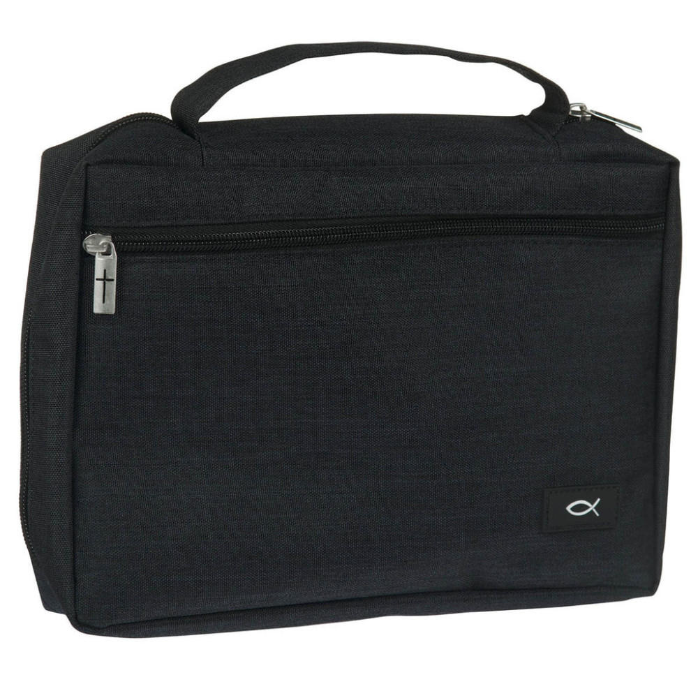 Pochette Bible, taille S, toile noire et ichthus