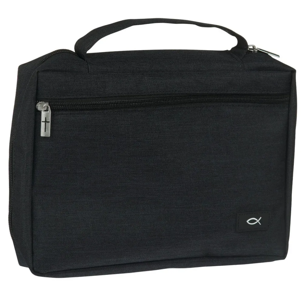 Pochette Bible, taille S, toile noire et ichthus