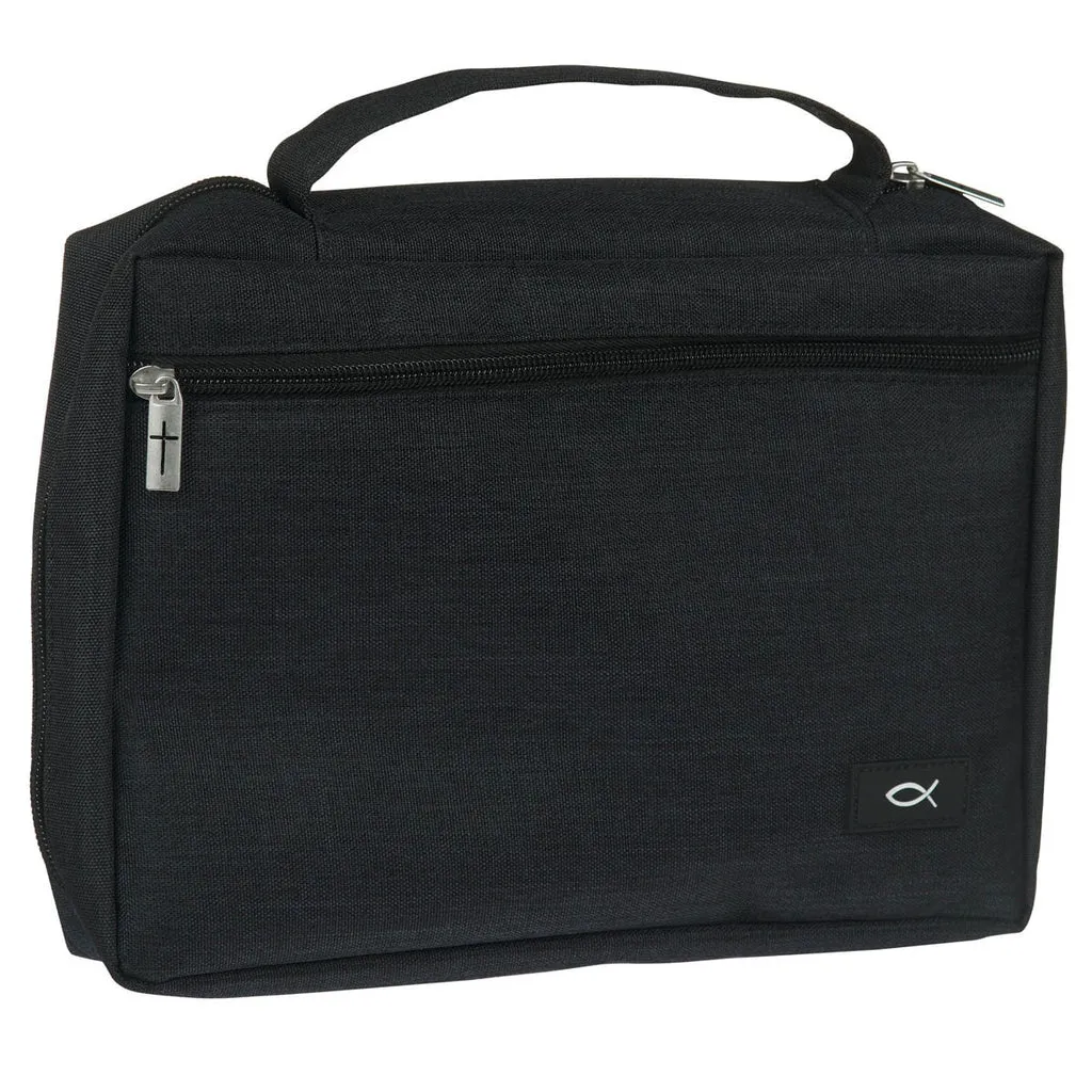 Pochette Bible, taille S, toile noire et ichthus