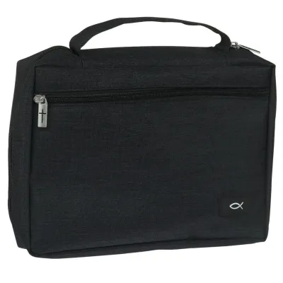 Pochette Bible, taille S, toile noire et ichthus