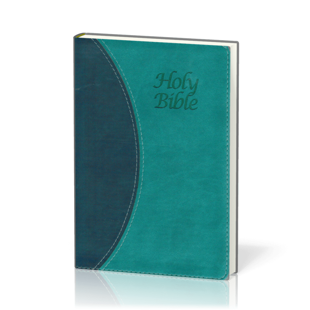 Anglais, Bible King James Version, two tone bleu, similicuir, tranche argent