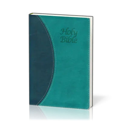 Anglais, Bible King James Version, two tone bleu, similicuir, tranche argent