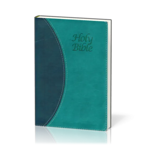 Anglais, Bible King James Version, two tone bleu, similicuir, tranche argent