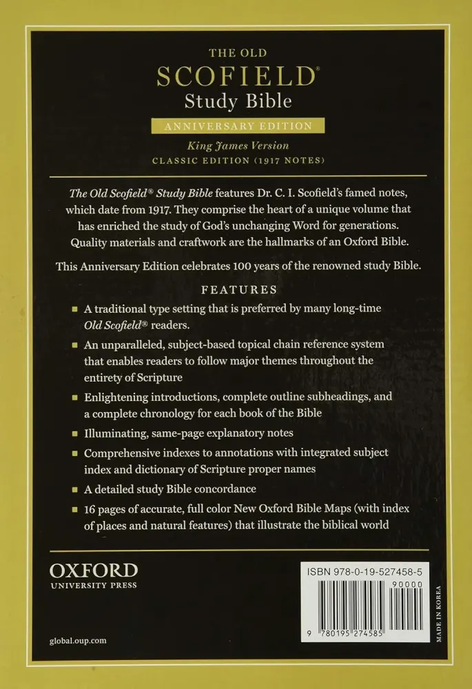 Anglais, Bible détude Scofield KJV, noire, reliée cuir luxe, édition classique - KJV Old Scofield...