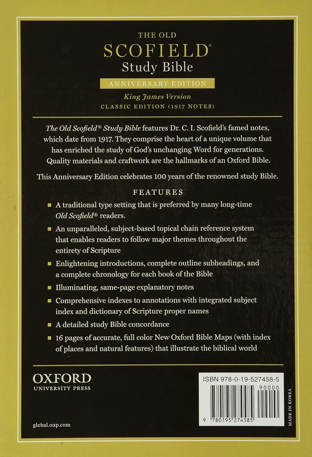 Anglais, Bible détude Scofield KJV, noire, reliée cuir luxe, édition classique - KJV Old Scofield...