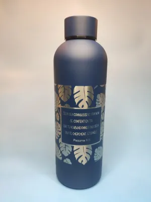 Bouteille isotherme bleu, motif feuilles - « Ceux qui connaissent ton nom se confient en toi, car...