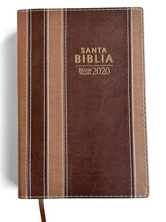 Espagnol, Bible RVR 2020, similicuir, duo marron, gros caractères, tranche dorée - couverture souple