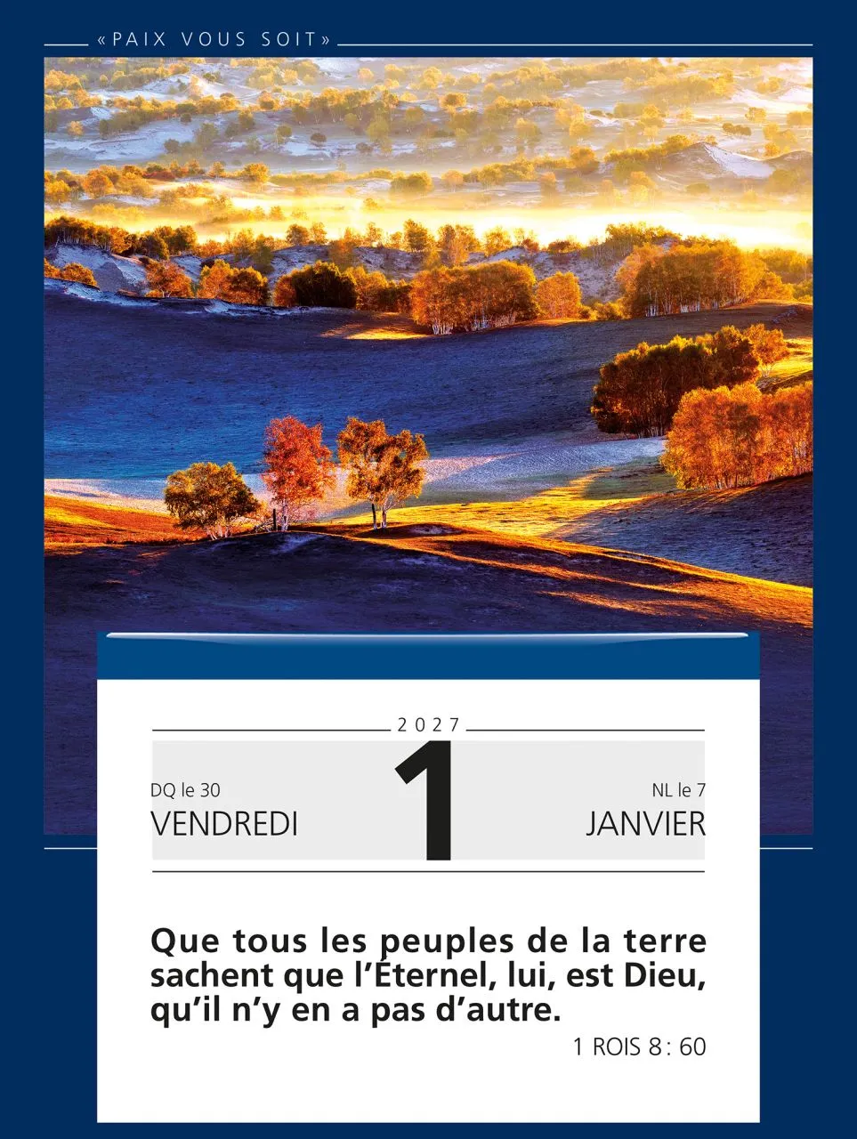 Paix vous soit [mural] calendrier éphéméride à effeuiller