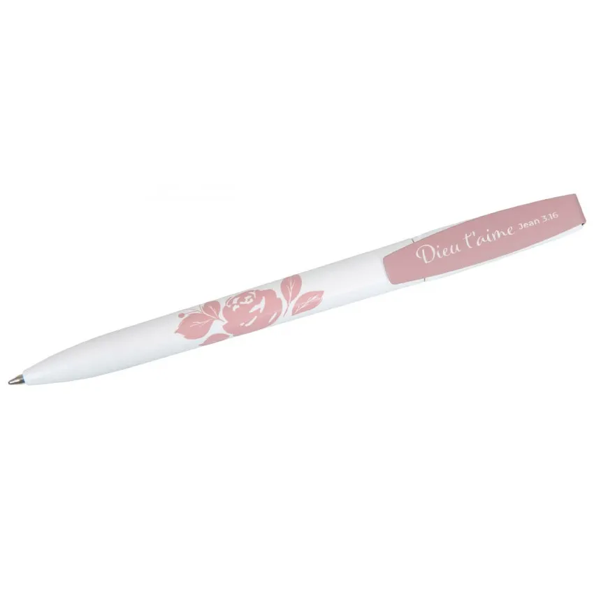 Stylo à bille « Roses » - « Dieu t’aime » Jean 3.16