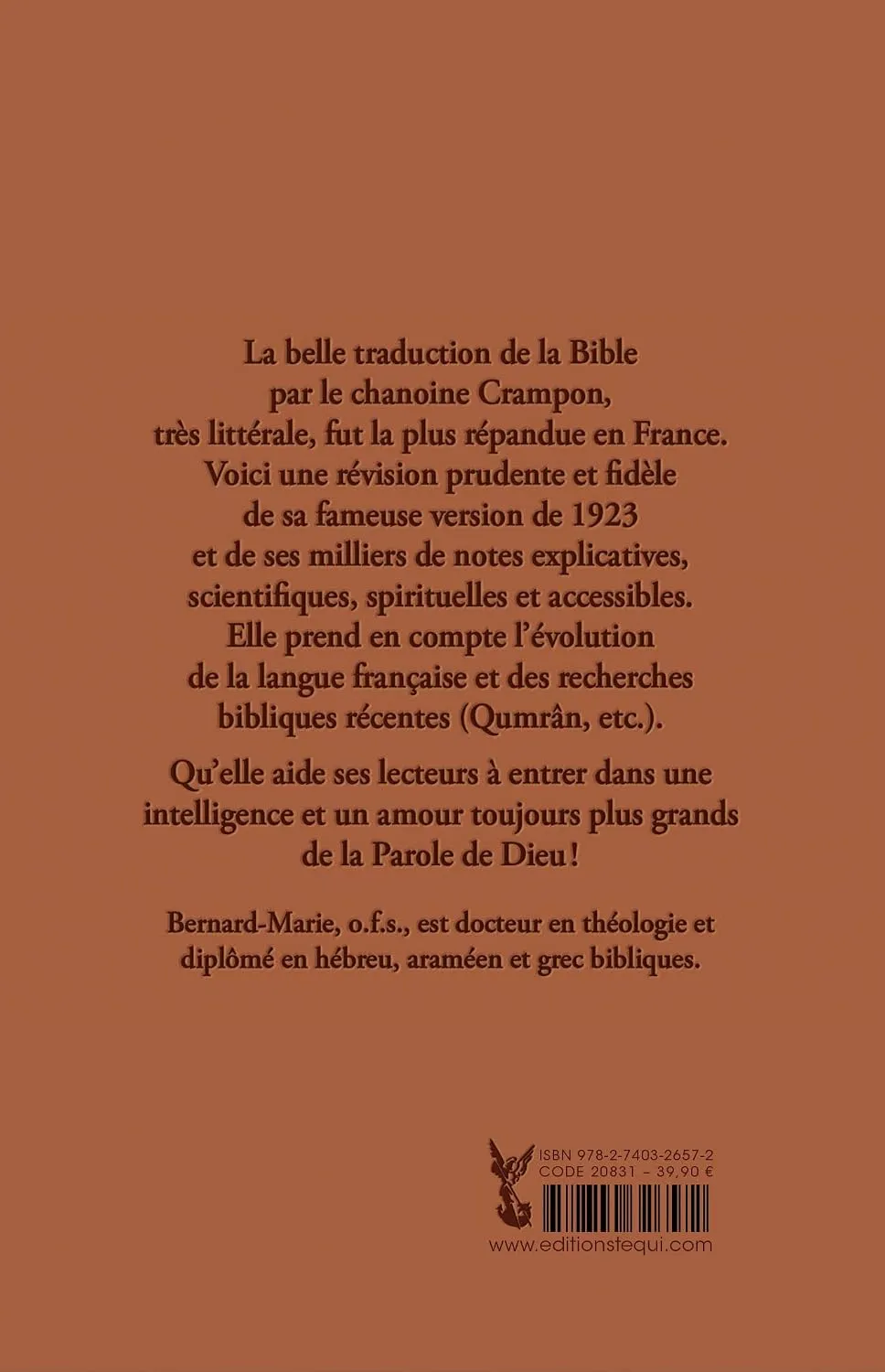 Bible Crampon 1923 révisée 2023 - couverture marron