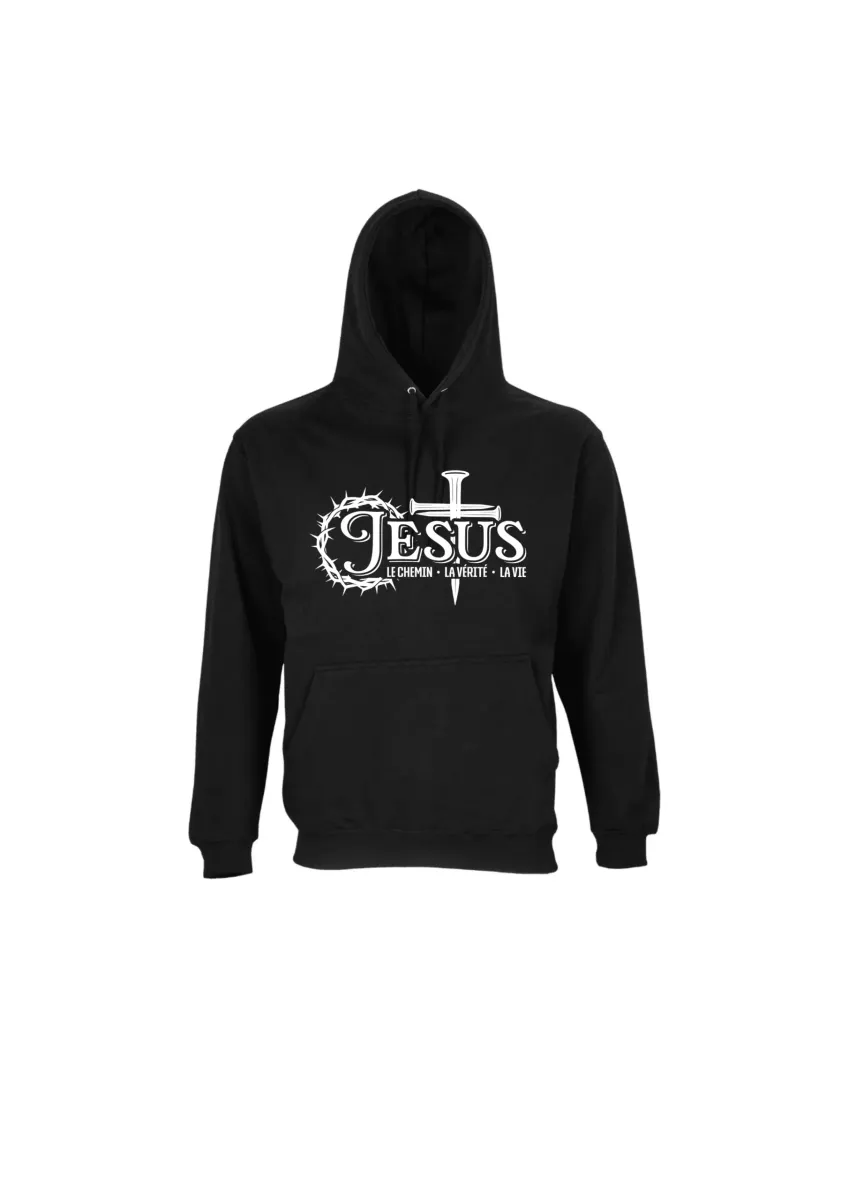 Sweat à capuche, Noir, taille M - « Jésus, le Chemin, la Vérité, la Vie »