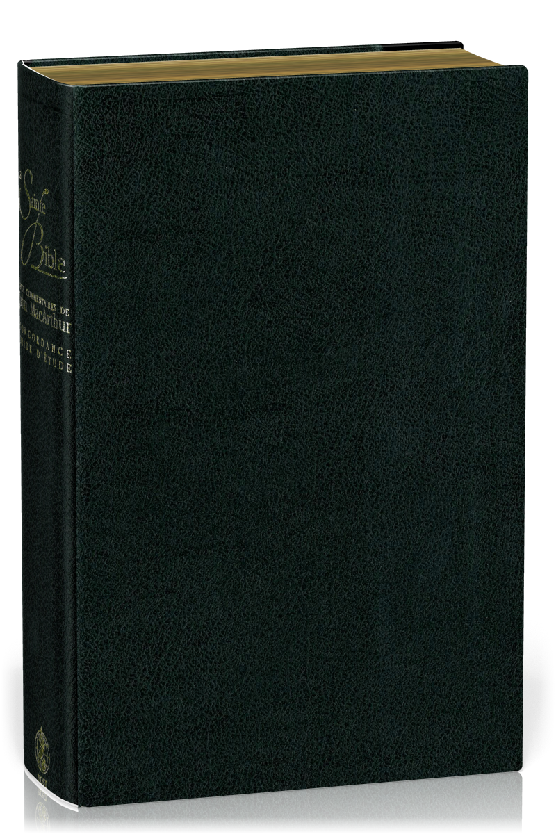 Bible d'étude Segond NEG MacArthur, noire - couverture souple, cuir, tranche or, avec onglets et boîtier illustré (berger)