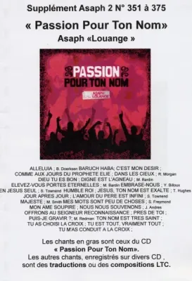 PASSION POUR TON NOM - SUPPLÉMENT ASAPH 2, N°351 À 375 - RECUEIL DE CHANTS