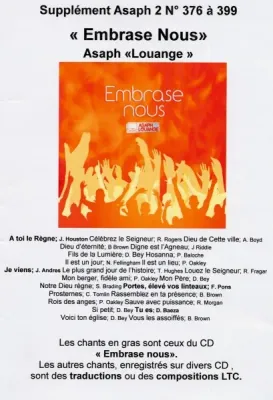 EMBRASE-NOUS - SUPPLÉMENT ASAPH 2, N°376 À 399 - RECUEIL DE CHANTS