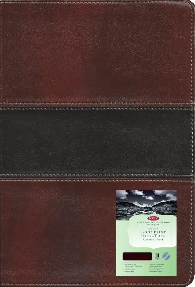 ANGLAIS, BIBLE NKJV, GROS CARACTÈRES, CUIR BICOLORE BORDEAUX/NOIR, ONGLETS, TRANCHE OR [New King...