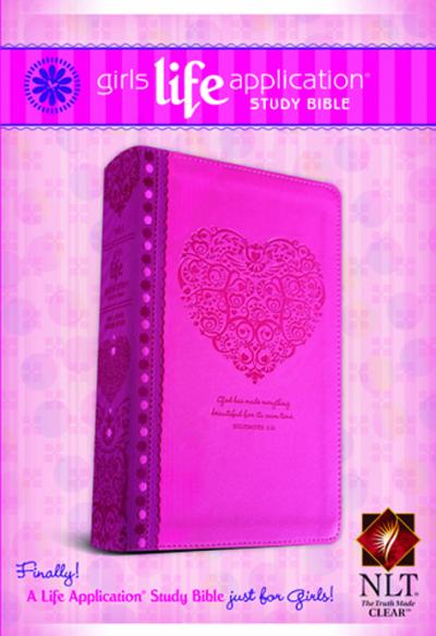 ANGLAIS, BIBLE NLT, GIRLS LIFE APPLICATION STUDY BIBLE, MOTIF COEUR SIMILICUIR SOUPLE ROSE...