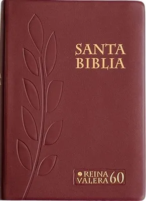 ESPAGNOL, BIBLE, RVR1960, VINYLE GRENAT AV. MOTIF FEUILLES, CARACTERES AGRANDIS