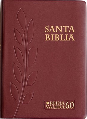 ESPAGNOL, BIBLE, RVR1960, VINYLE GRENAT AV. MOTIF FEUILLES, CARACTERES AGRANDIS