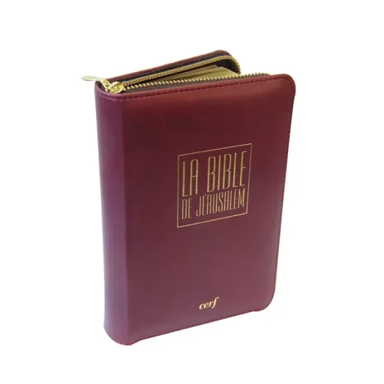 Bible de Jérusalem, de poche, bordeaux - couverture souple, cuir, tranche or, avec zip