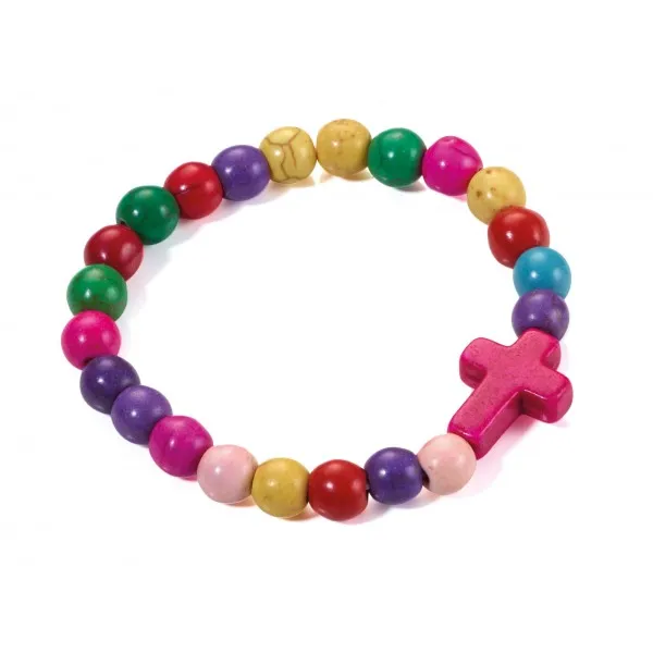 Bracelet en perles muticolores avec croix rose ou verte