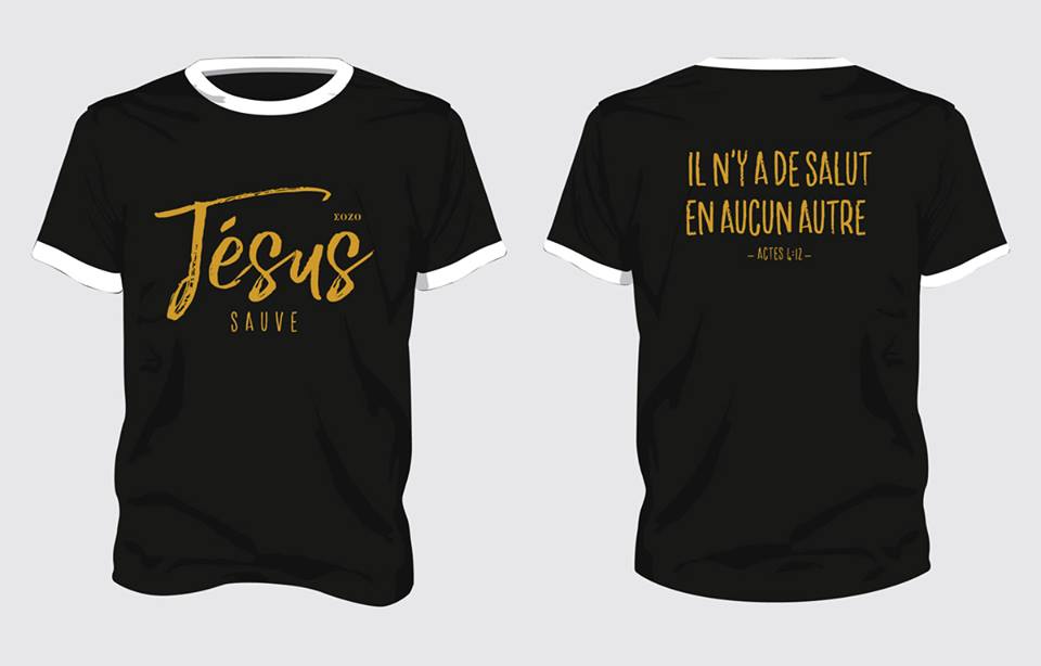 Jésus sauve + Il n'y a de salut - T-Shirt noir col blanc