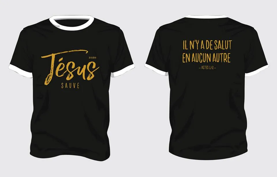 Jésus sauve + Il n'y a de salut - T-Shirt noir col blanc