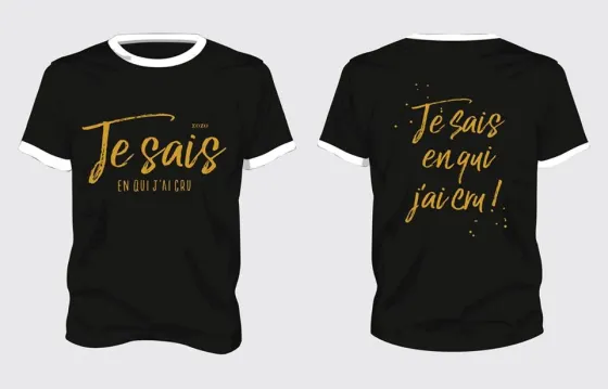 Je sais en qui j'ai cru 2 faces - T-Shirt noir col blanc