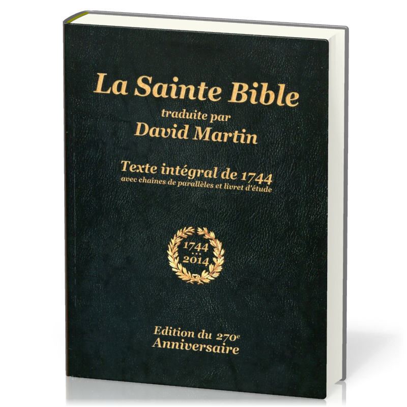 Bible David Martin, éd. 1744, reliée rigide - avec chaînes de parallèles et livret d'étude,...