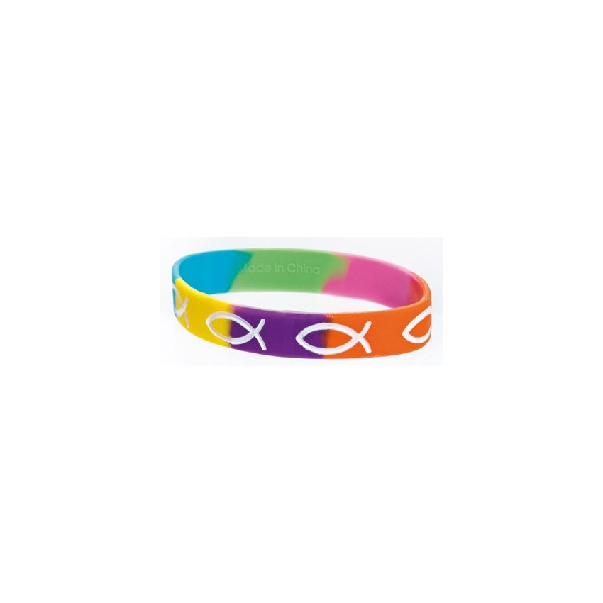 Bracelet plastique multicolore avec Ichthus