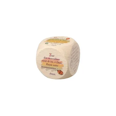 Dé en bois : 6 prières enfants - 6 cm