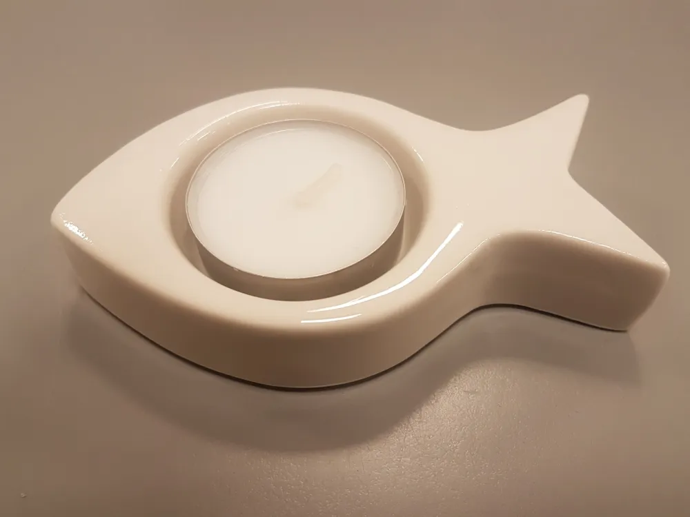 Bougeoir Ichthus blanc avec bougie