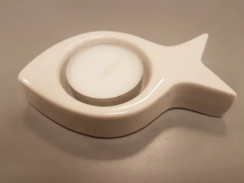 Bougeoir Ichthus blanc avec bougie