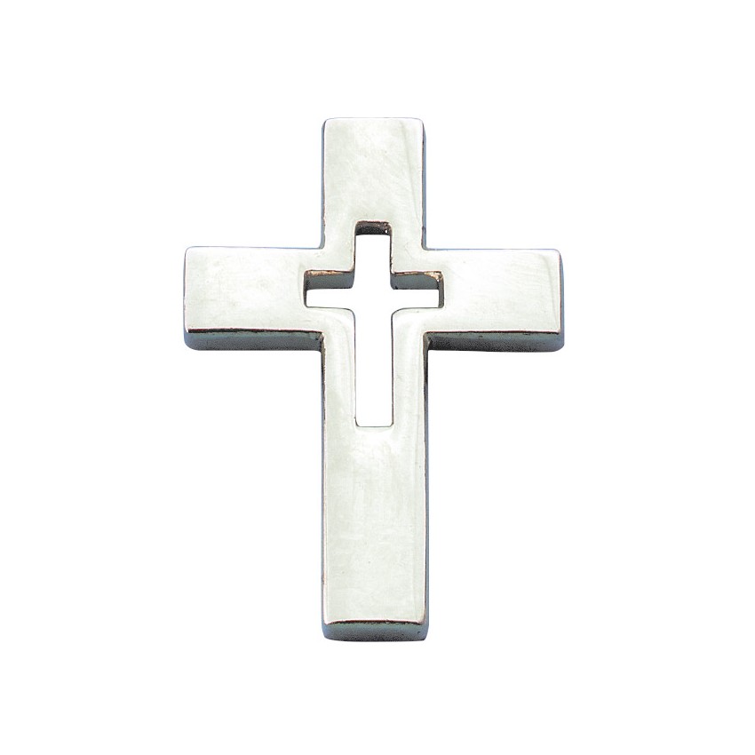 Pin's Croix évidée argentée - 1,5 x 2 cm