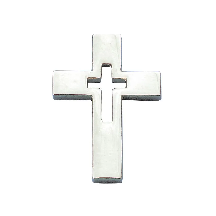 Pin's Croix évidée argentée - 1,5 x 2 cm