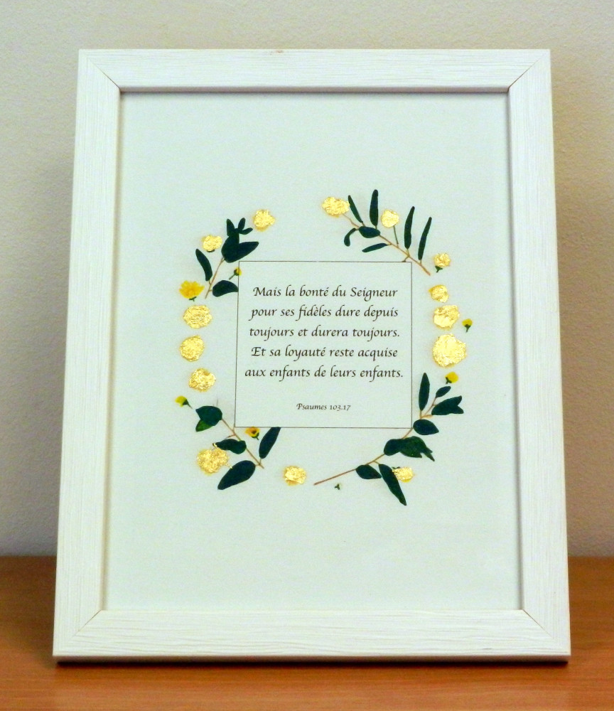 Cadre feuille d'or "Mais la bonté du Seigneur […]" Psaume 103.17