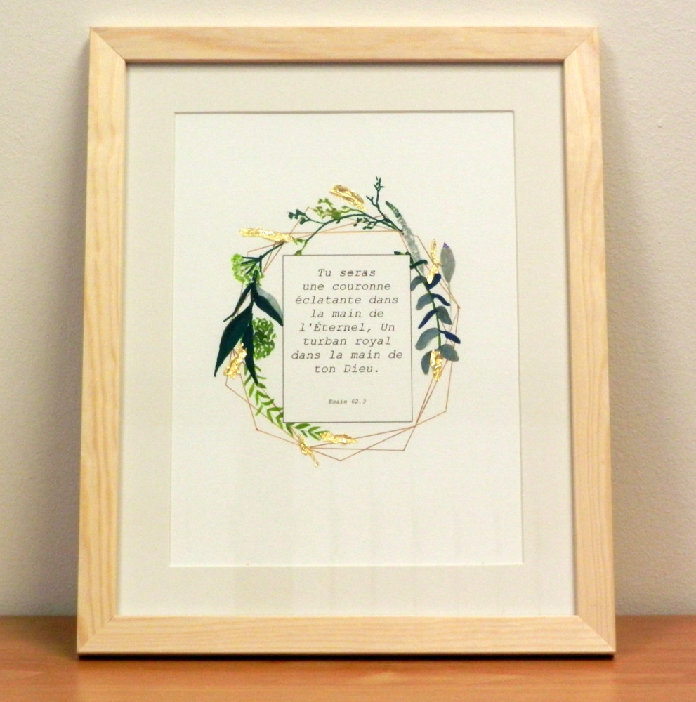 Cadre feuille d'or "Tu seras une couronne […]" Ésaie 62.3