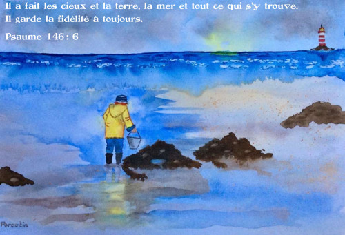 Tableau reproduction aquarelle Psaume 146.6 - avec cadre