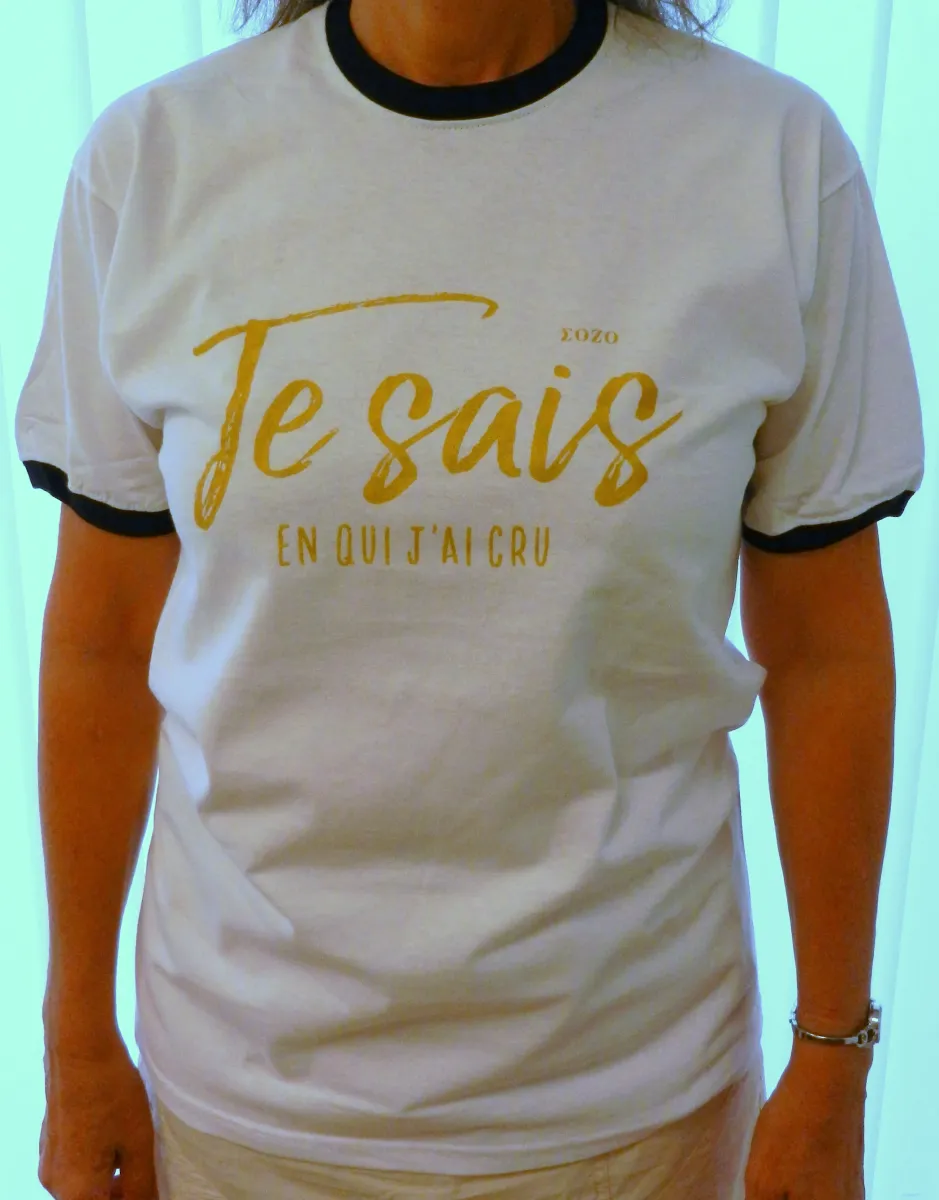 Je sais en qui j'ai cru 2 faces - T-Shirt blanc col noir