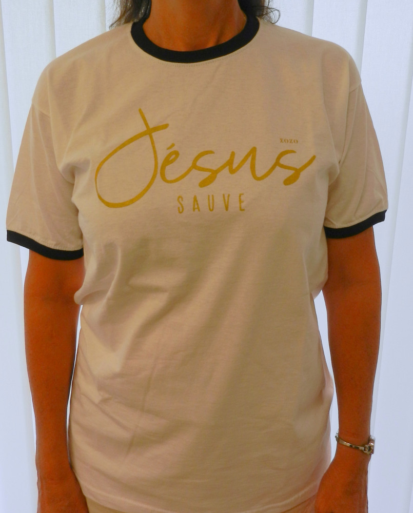 Jésus Sauve - T-Shirt blanc col noir