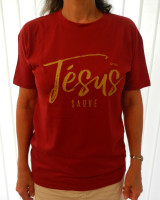 Jésus sauve + Heureux - T-Shirt rouge tango