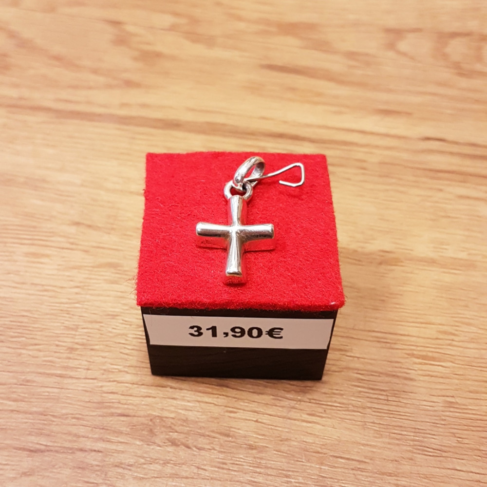 Pendentif Croix stylisée en argent 5G avec bords arrondis