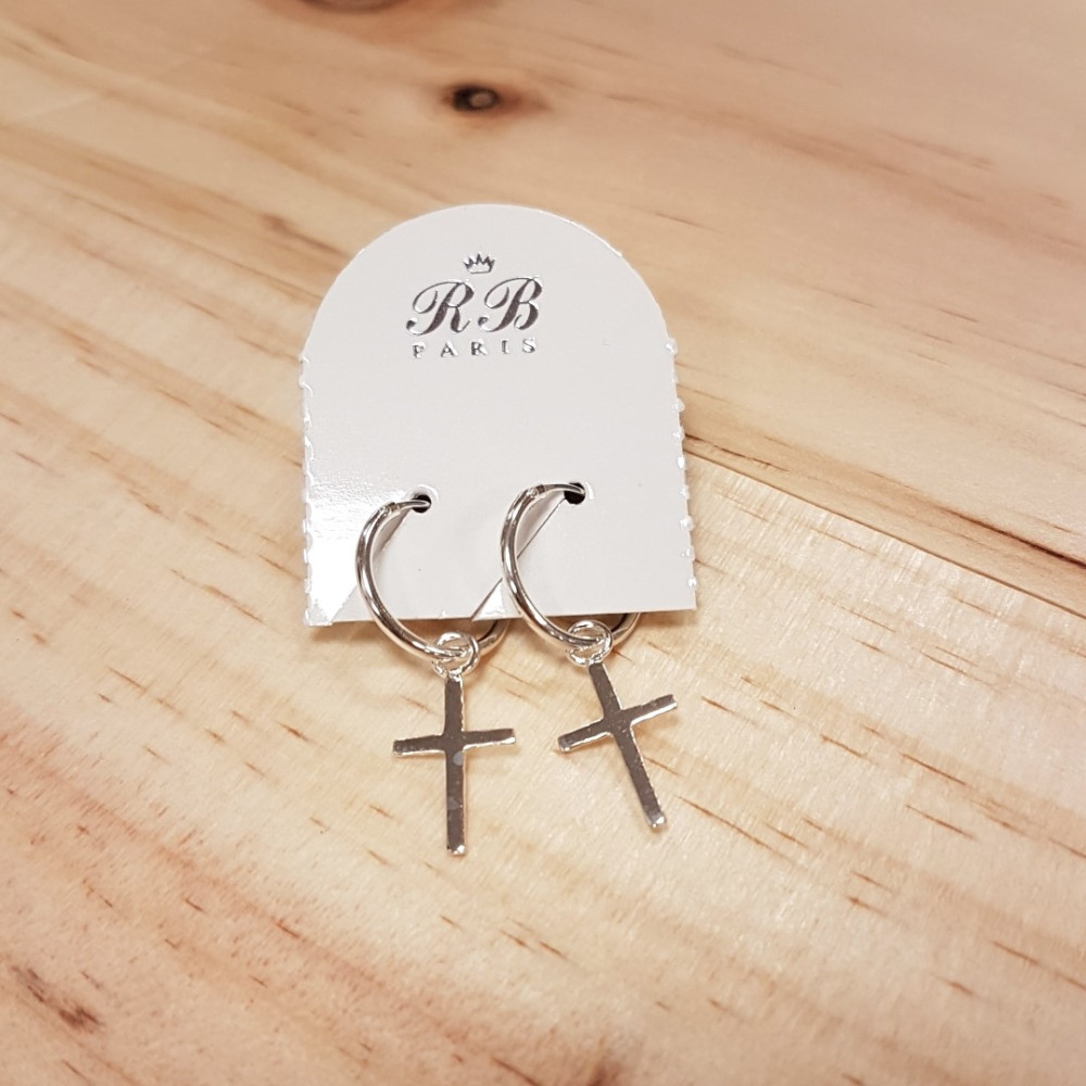 Boucles d'oreilles créoles + Croix Argent 0.6 g