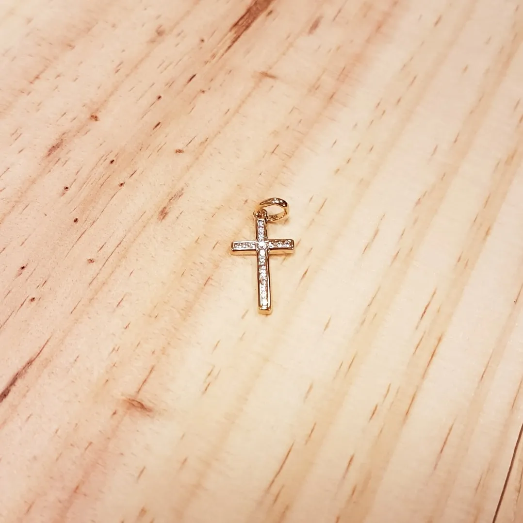 Pendentif Croix PO et Brillants - Plaqué Or