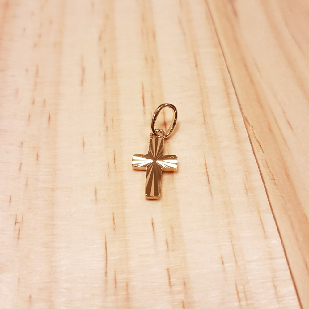 Pendentif Croix striée plaqué or - [petite taille]