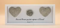 Cadre en bois - "Béni soit l'homme…" Jérémie 17.7 - peint en blanc, avec crochets, coeurs en béton