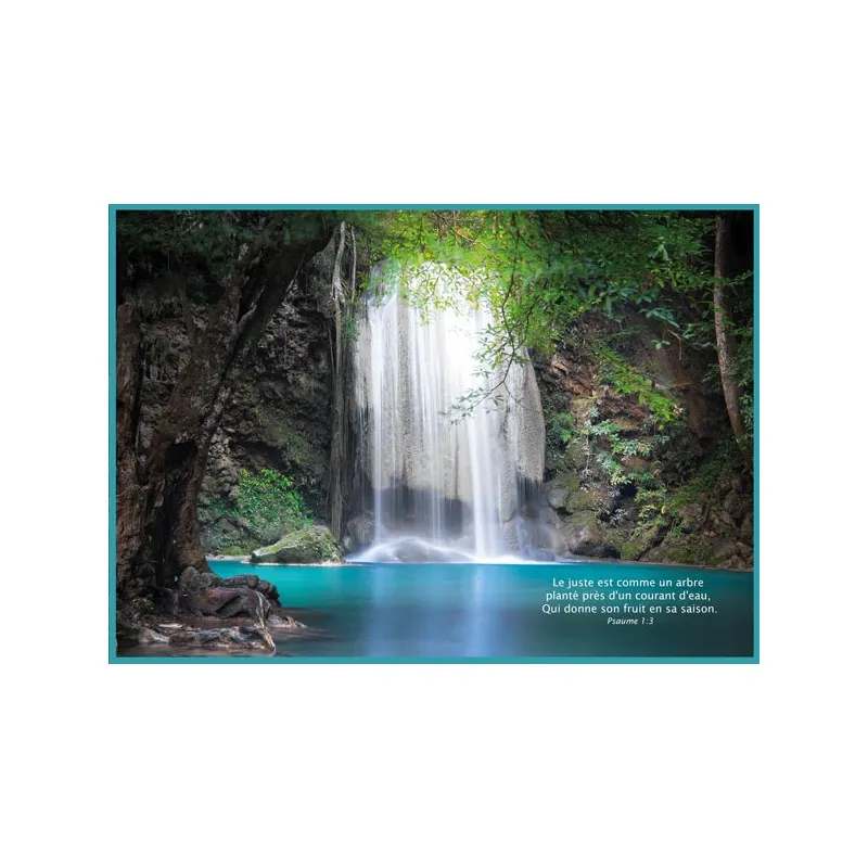 Cadre bois bleu «Le juste est comme […]» Psaume 1.3 - 40 x 30 cm