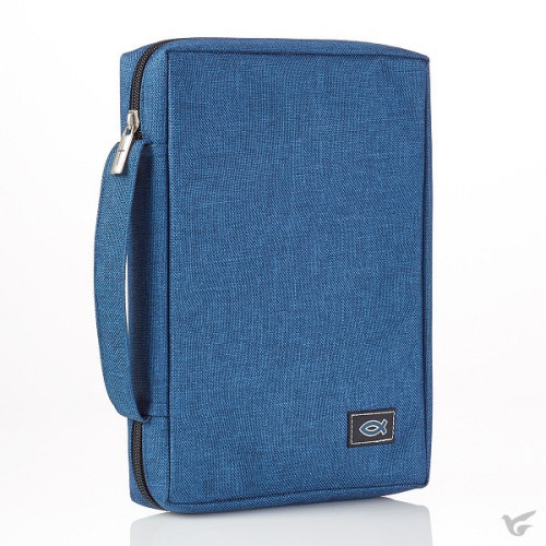 Pochette Bible, Taille M, Ichthus, Toile, Bleu marine, Poche extérieure