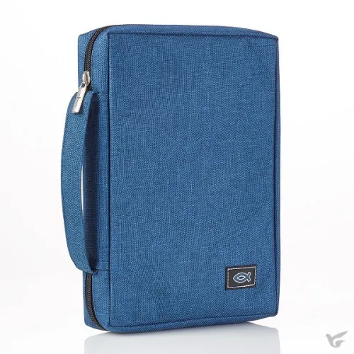 Pochette Bible, Taille M, Ichthus, Toile, Bleu marine, Poche extérieure