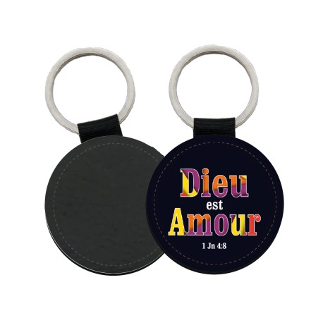 Porte-clés similicuir rond - "Dieu est Amour." 1 Jean 4:8